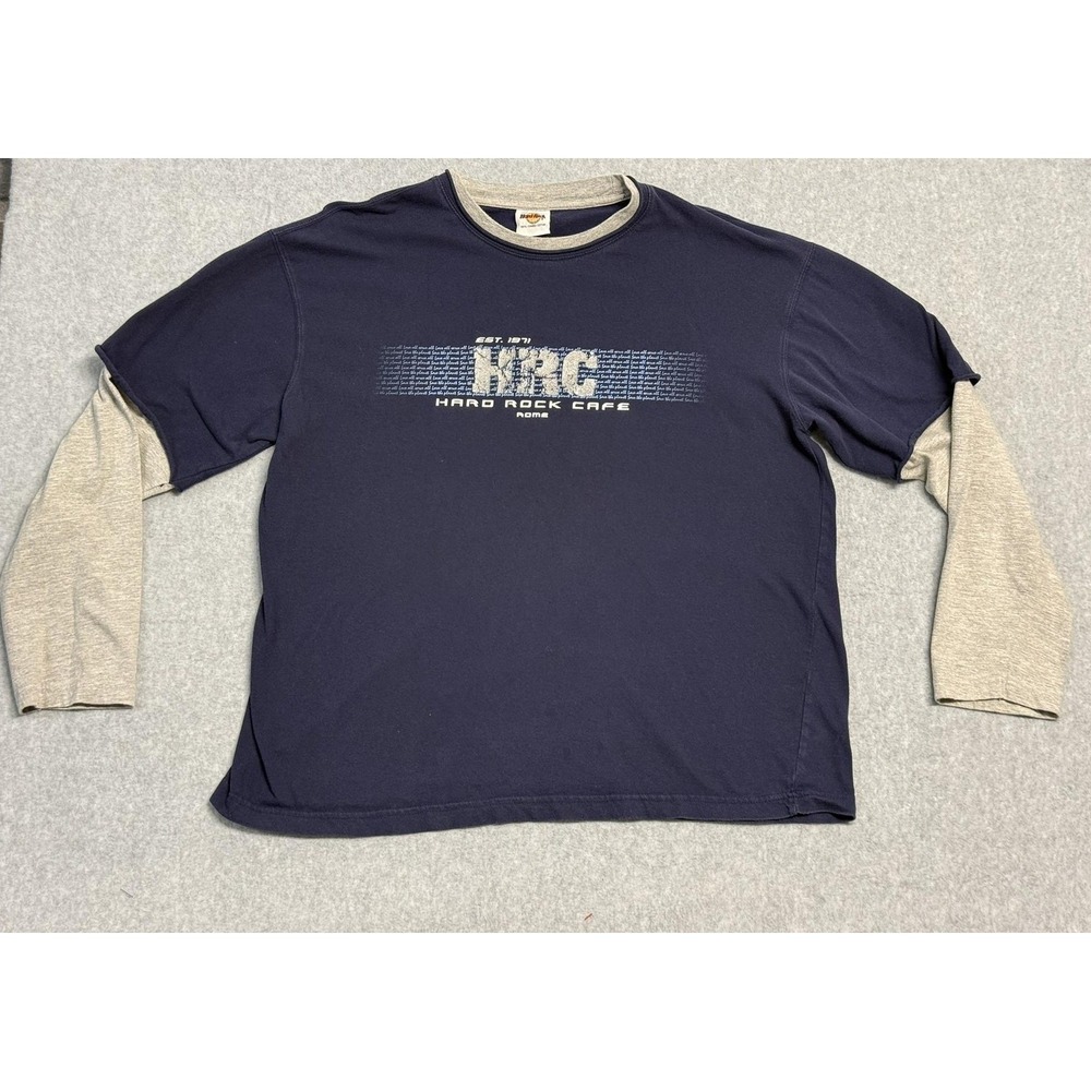 Hard Rock Cafe Rome Shirt Mens XL Blue Layered Long Sleeve Graphic Tee Music